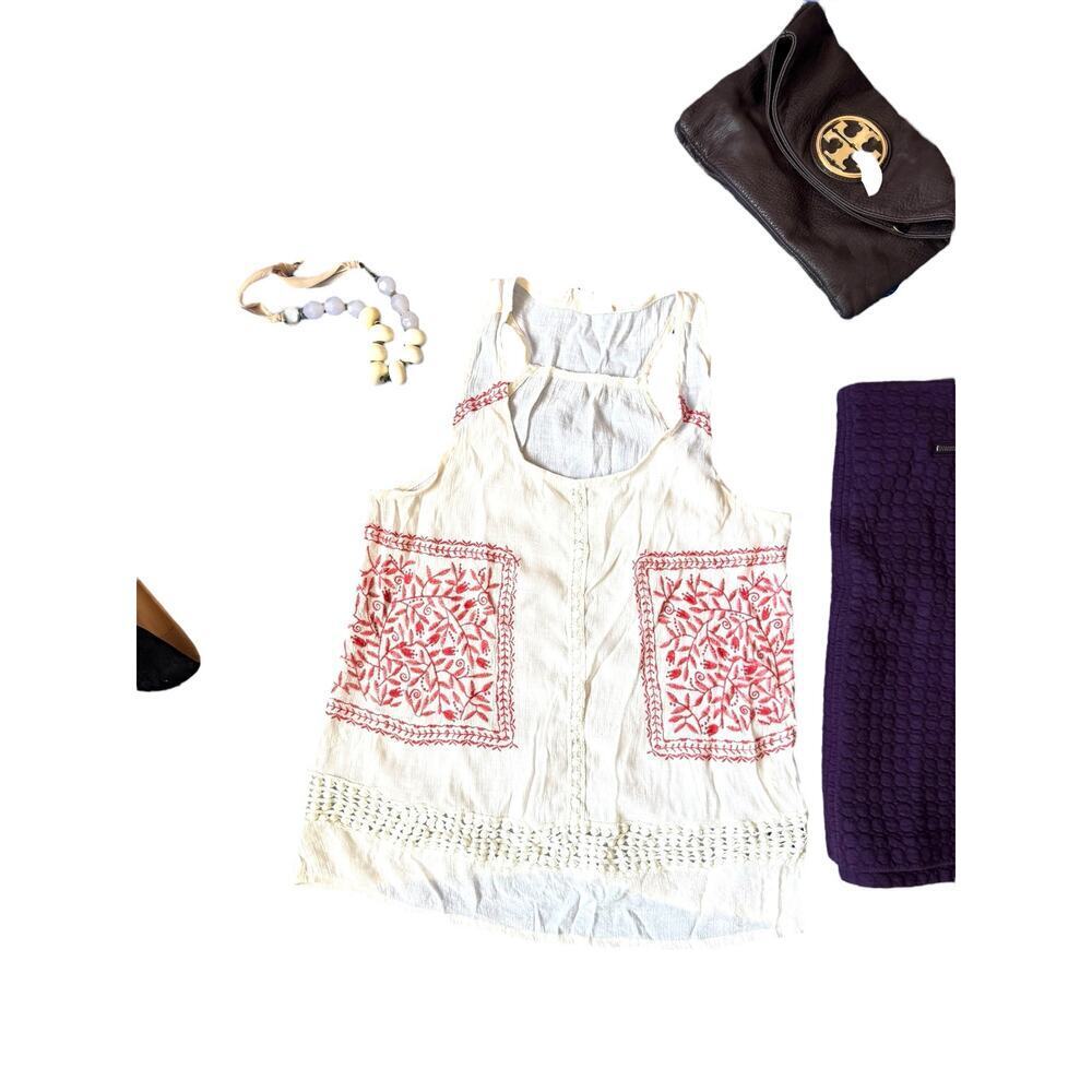 Sweet Wanderer White Sleeveless Boho Embroidered‎ Tank Top M Festival Style - Picture 3 of 7